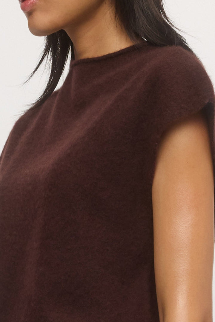 Women's cashmere and wool knit tank in mahogany.