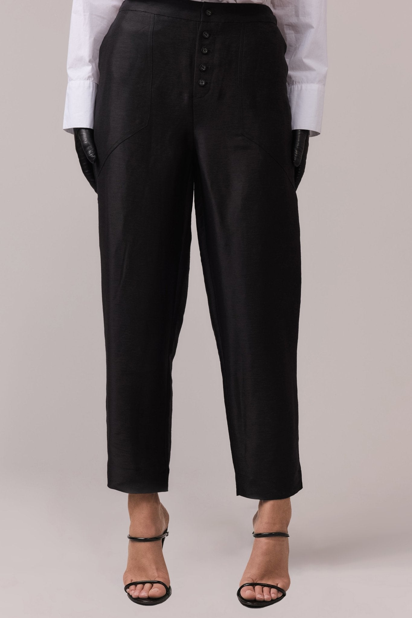 woman's black remi button front slim pant