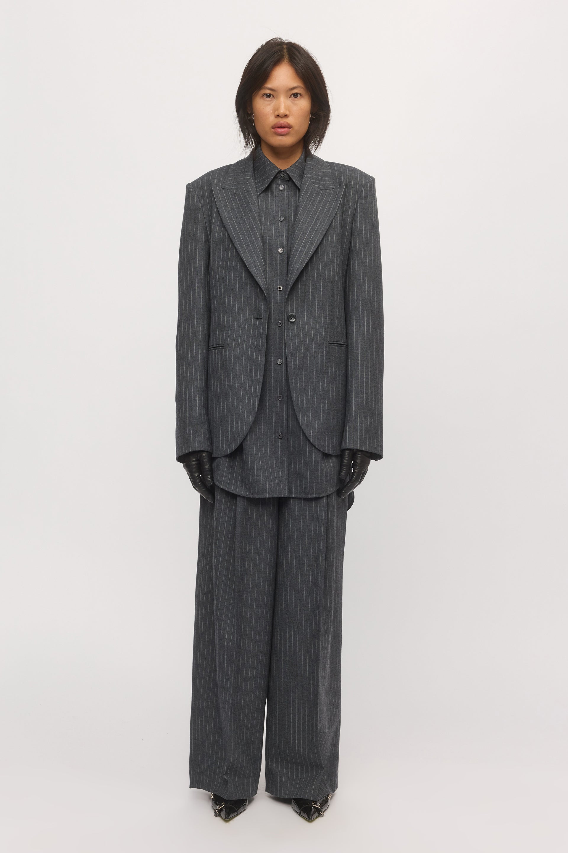Single Button Blazer Graphite Stripe