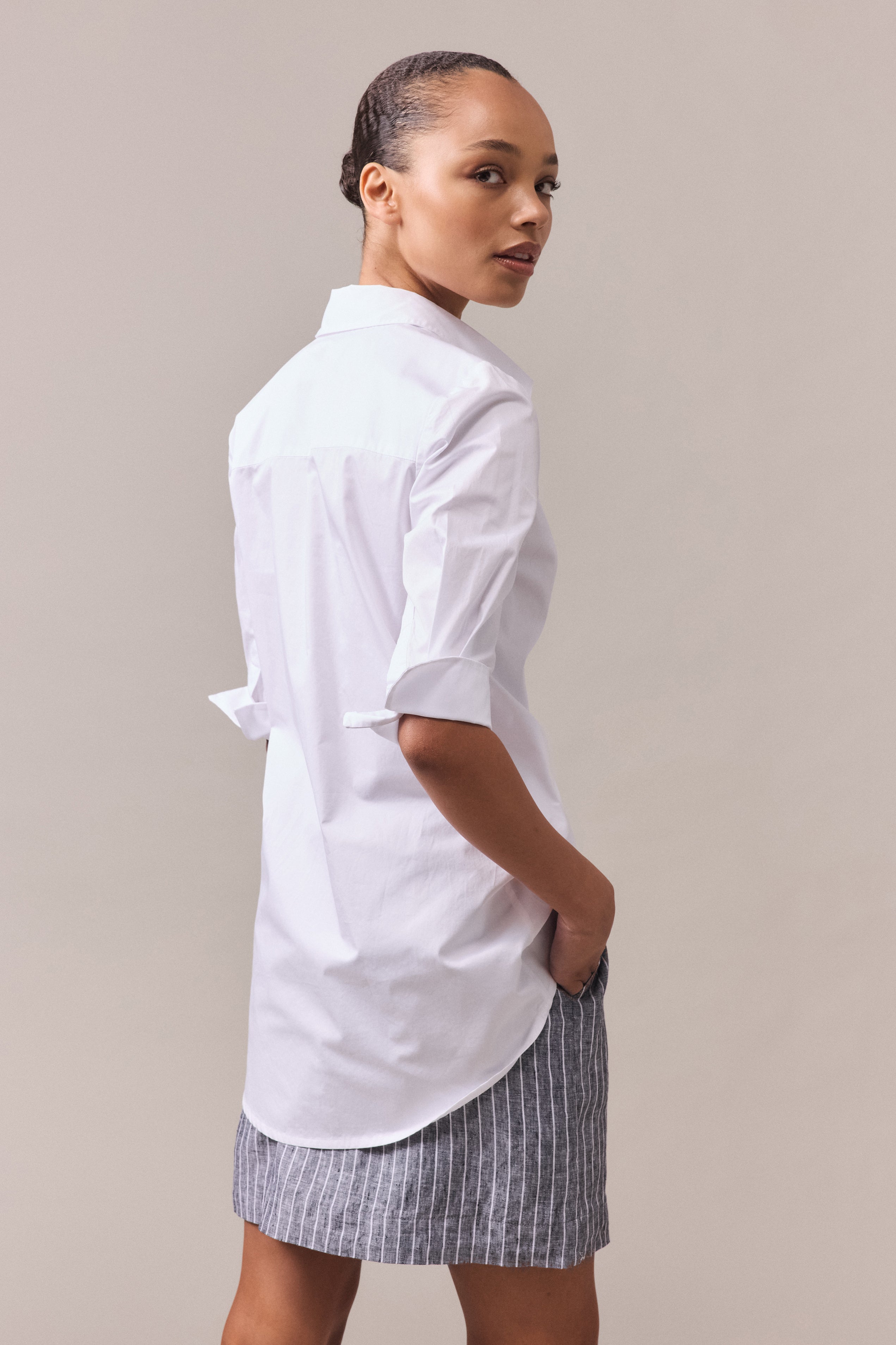 Elbow Sleeve Cotton Shirt