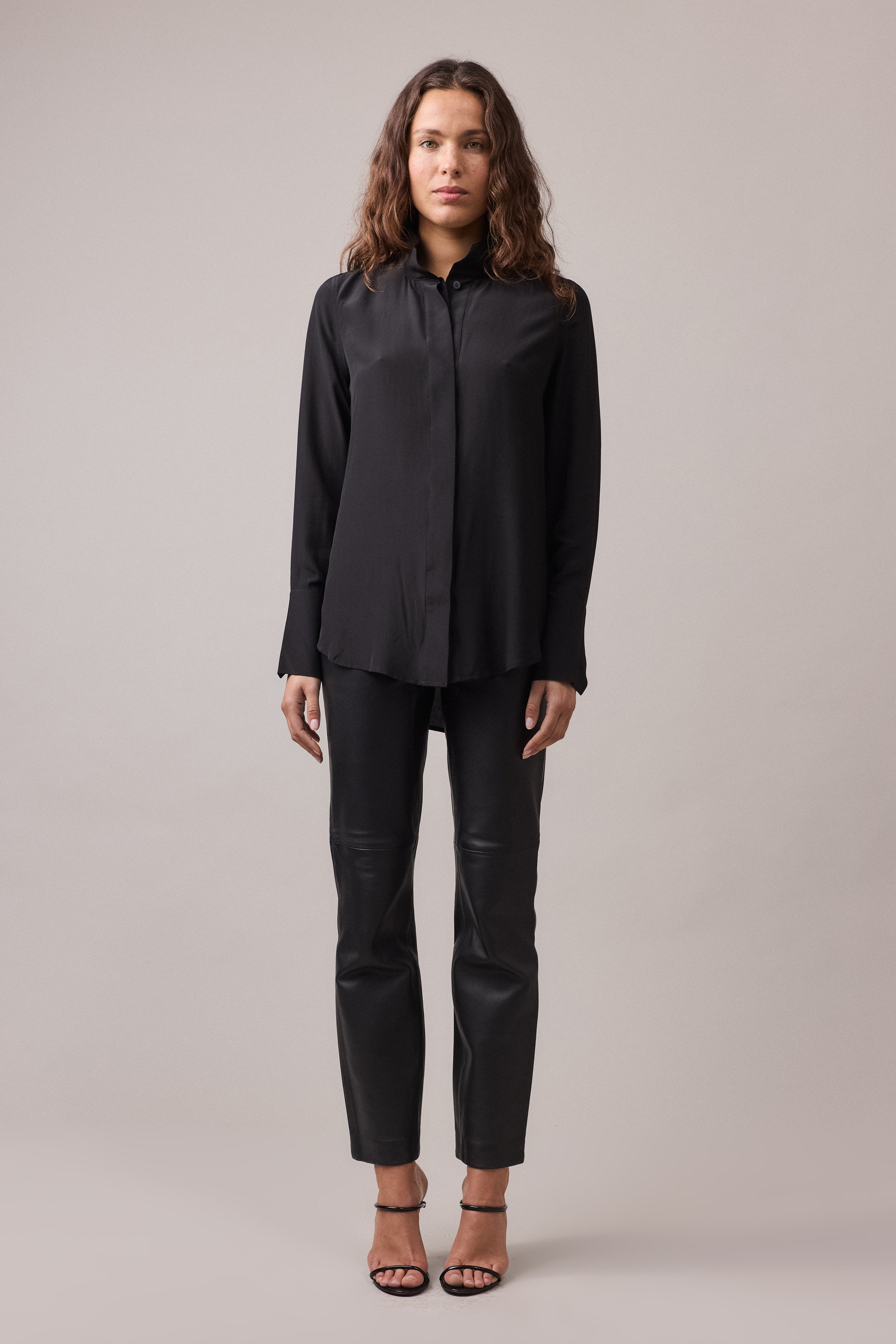 Silvi Silk Collared Shirt - Black