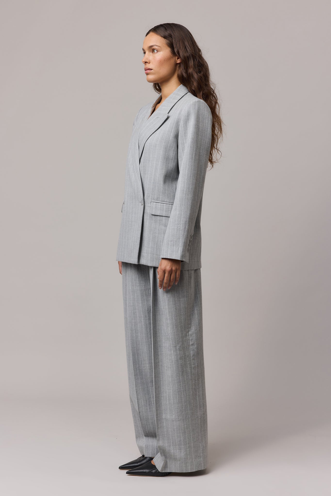 Gray Wool Pinstripe Blazer