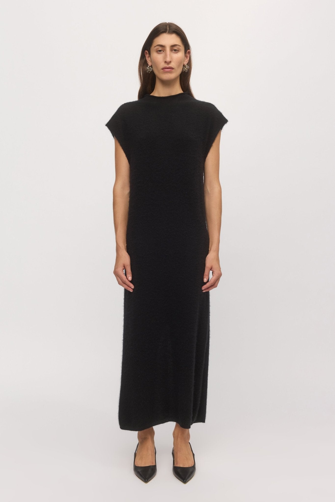 Brushed Wool Column Dress Midnight