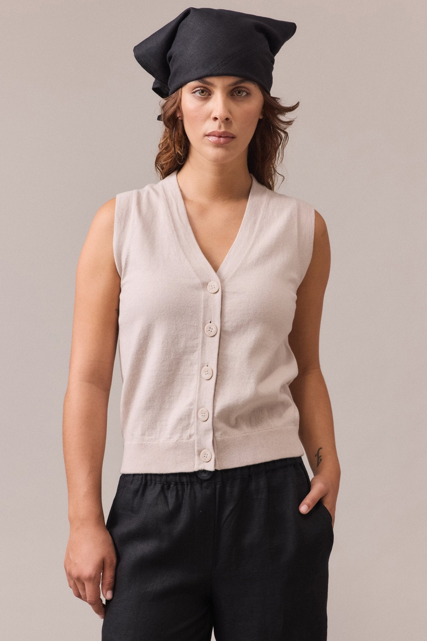  women's sand cotton cashmere vest