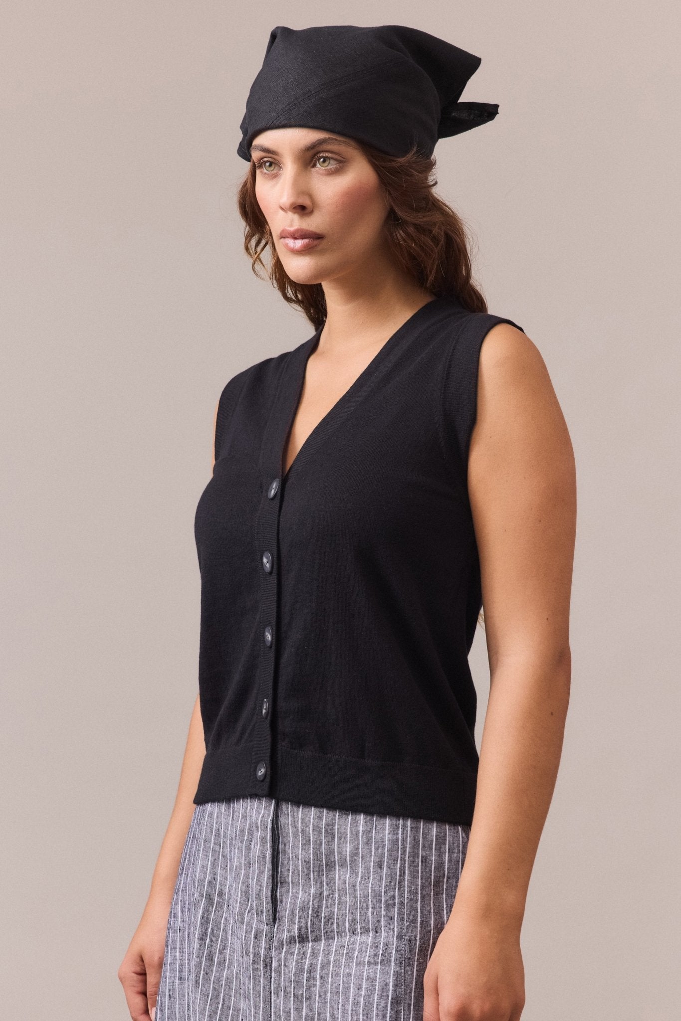 cotton cashmere black button-up vest