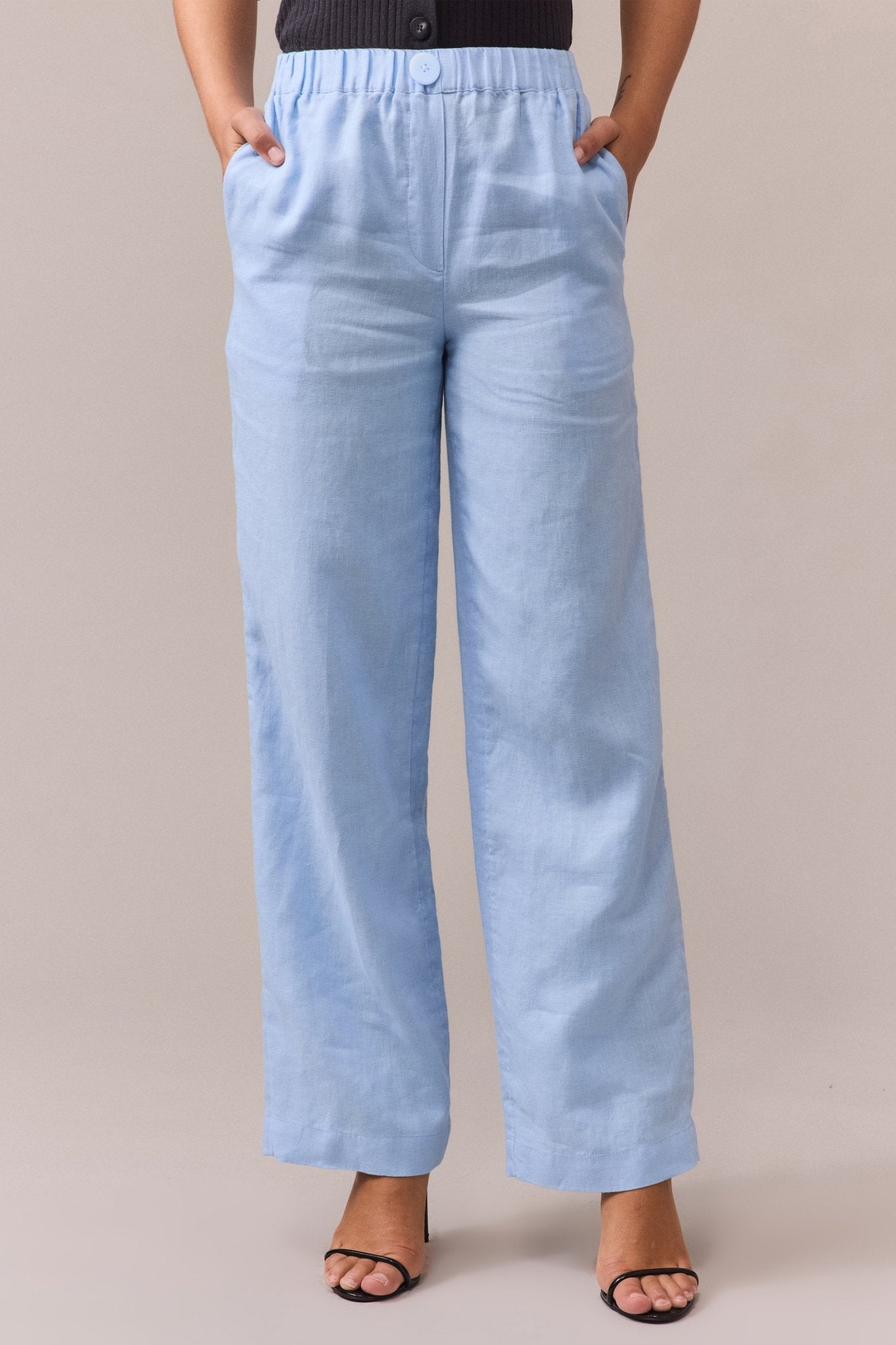 pale blue linen pants with wide leg for women