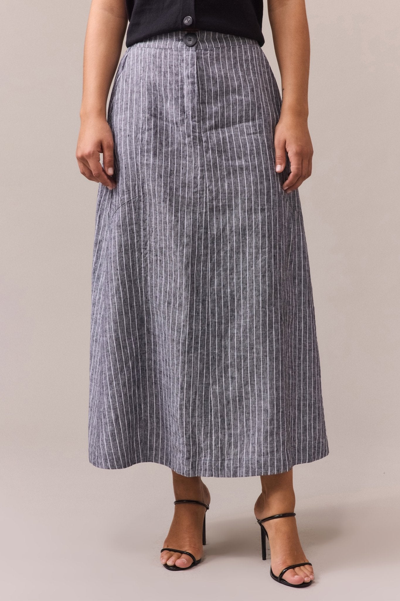 black stripe linen skirt