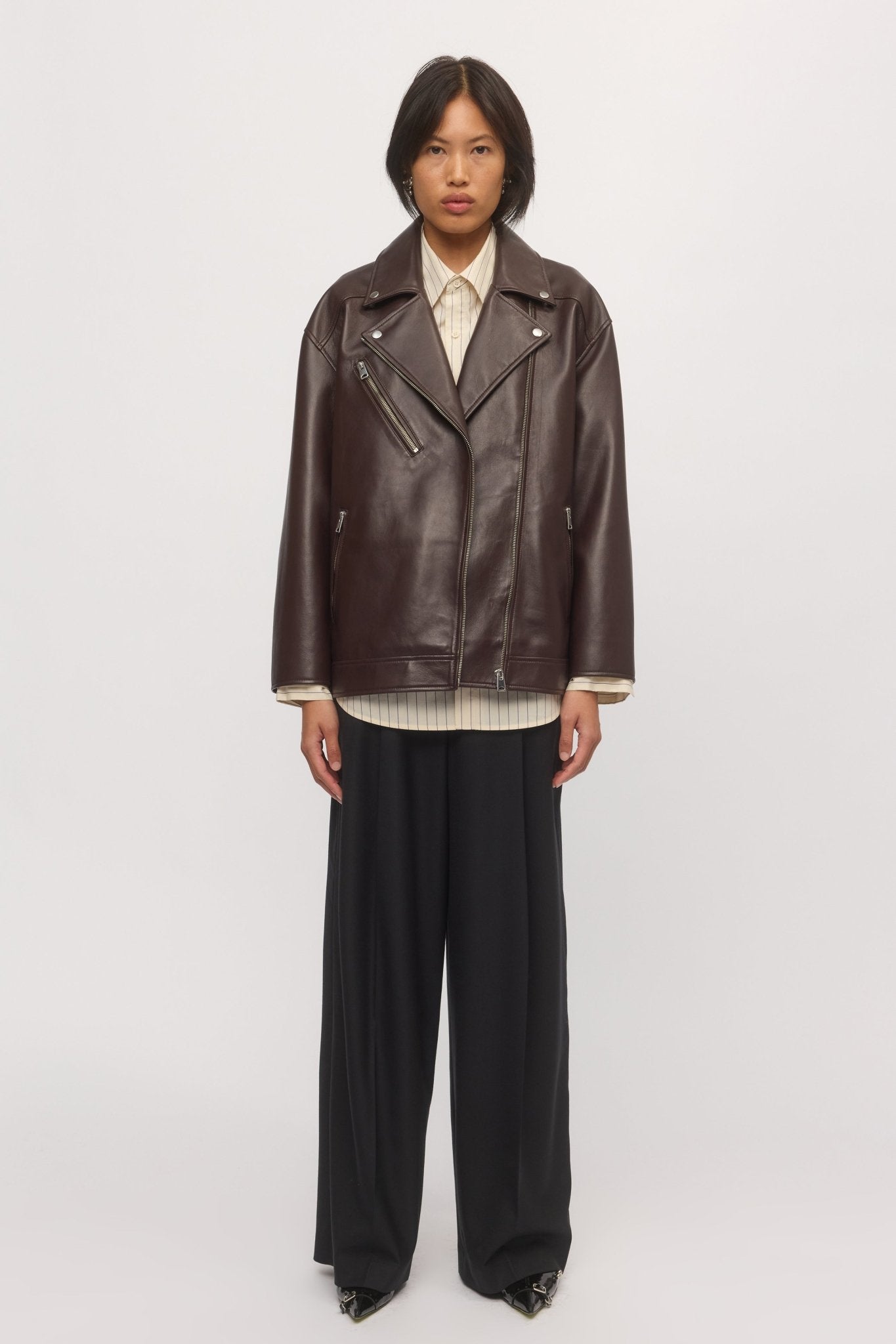 Leather Biker Jacket Brunette