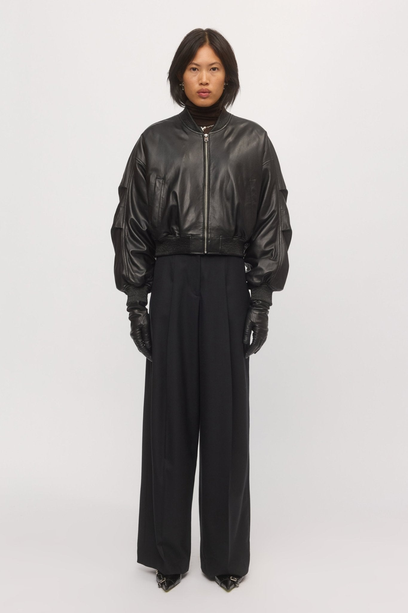 Leather Bomber Jacket Midnight