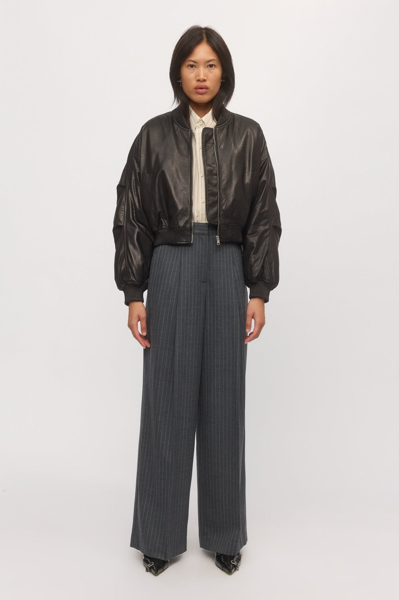 Leather Bomber Jacket Midnight Pebble