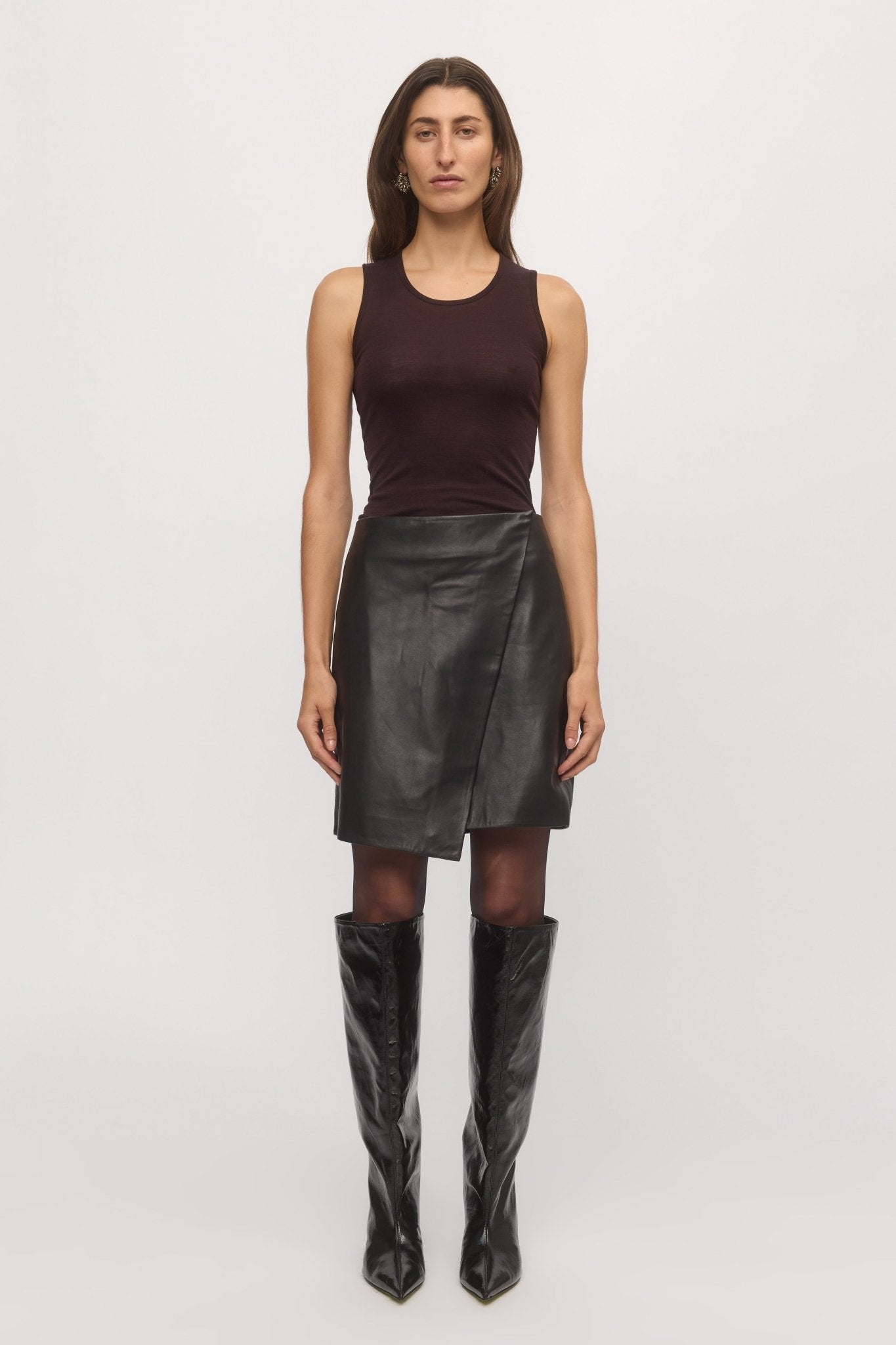 Leather Mini Crossover Skirt Midnight