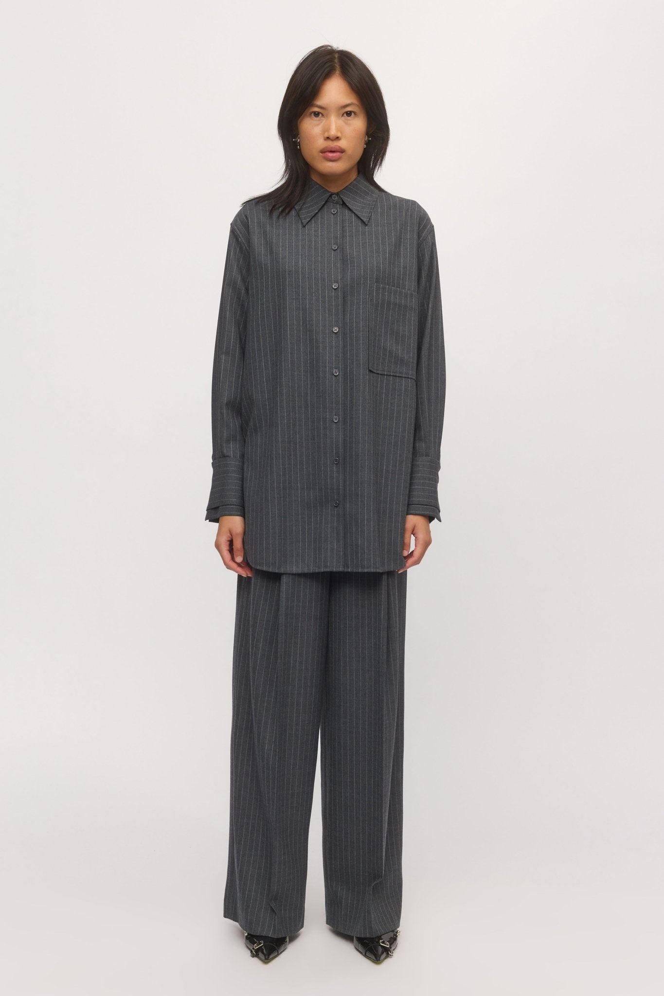 Relaxed Longline Shirt Graphite Stripe