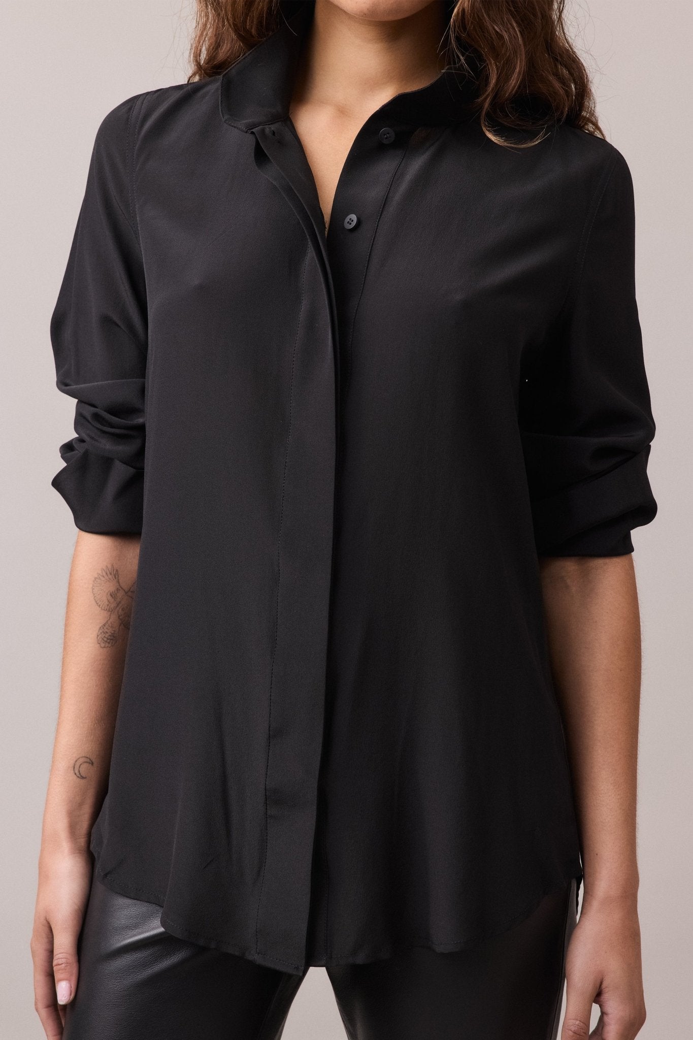 Silvi Silk Collared Shirt - Black