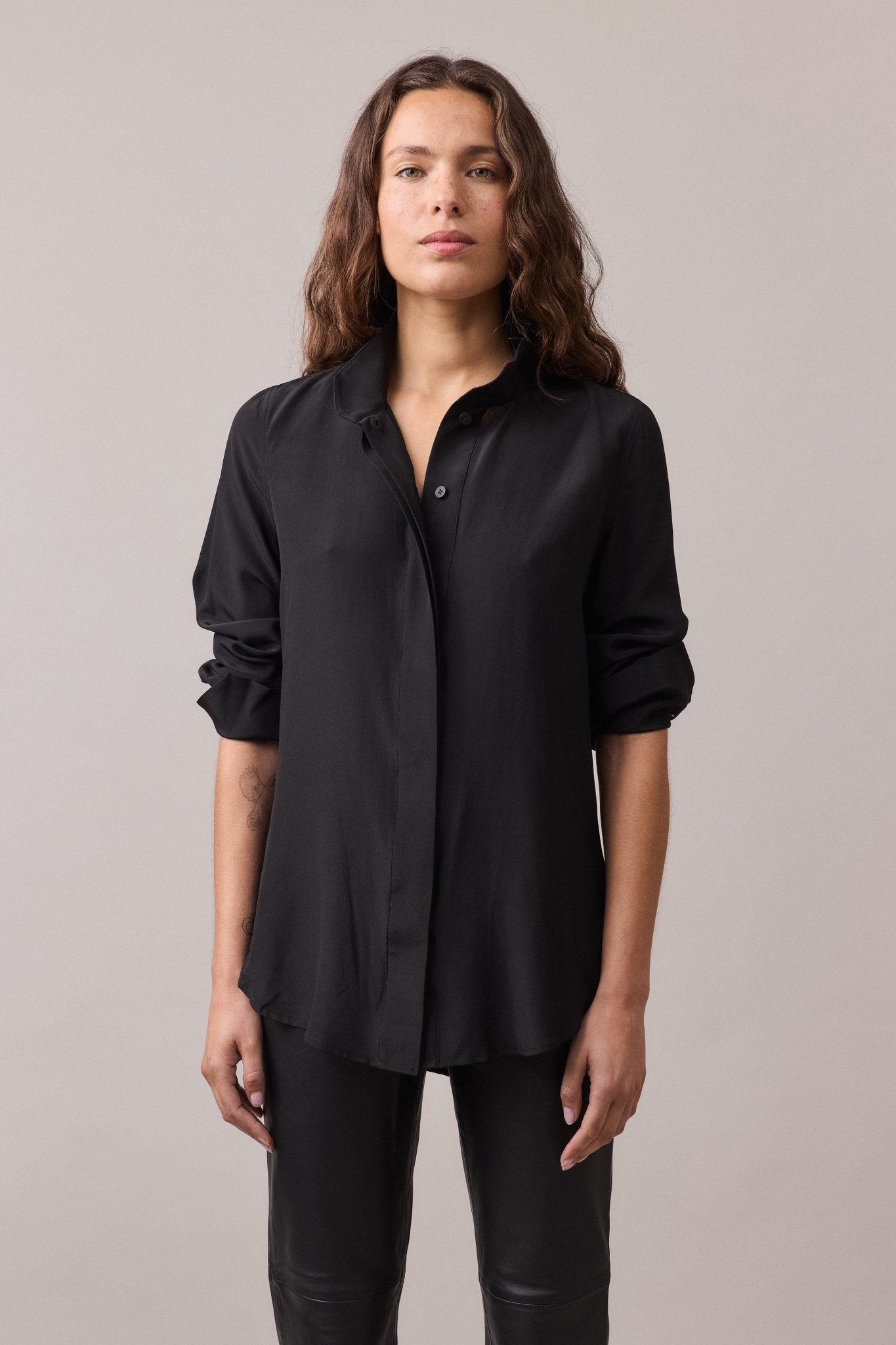 Silvi Silk Collared Shirt - Black