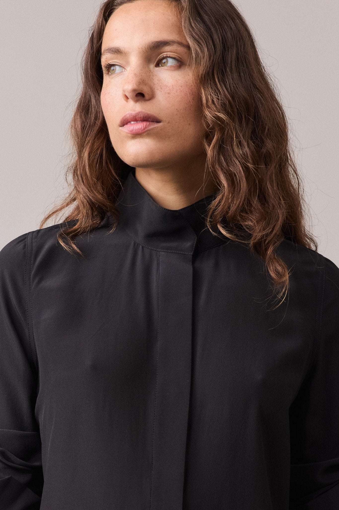 Silvi Silk Collared Shirt - Black