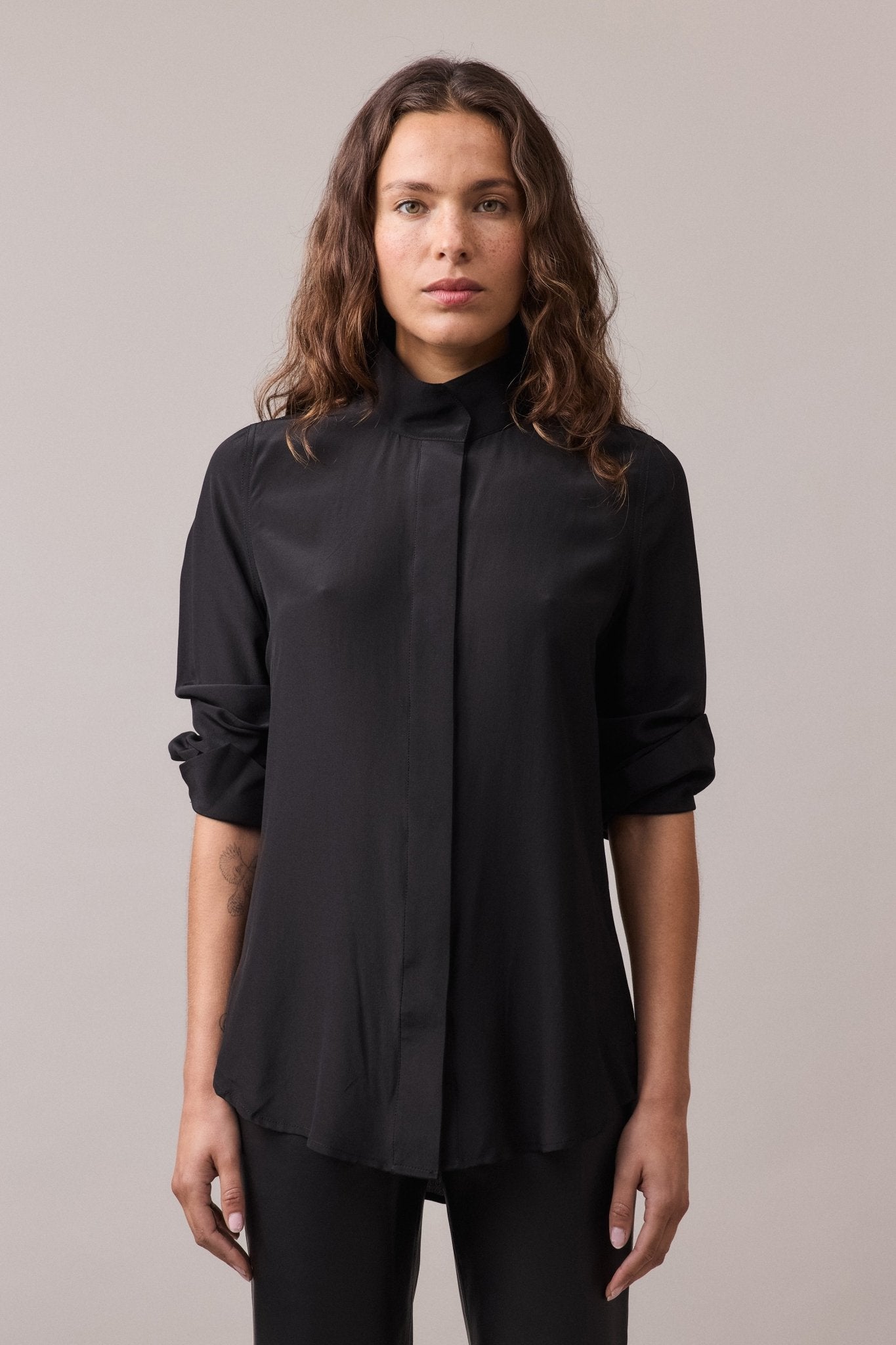 Silvi Silk Collared Shirt - Black